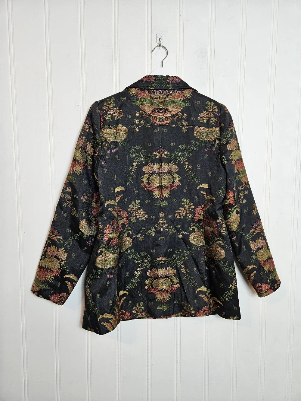 CAbi Blazer Size L Chenoise #704 Chinoiserie Floral Tapestry Jacquard Black Gold